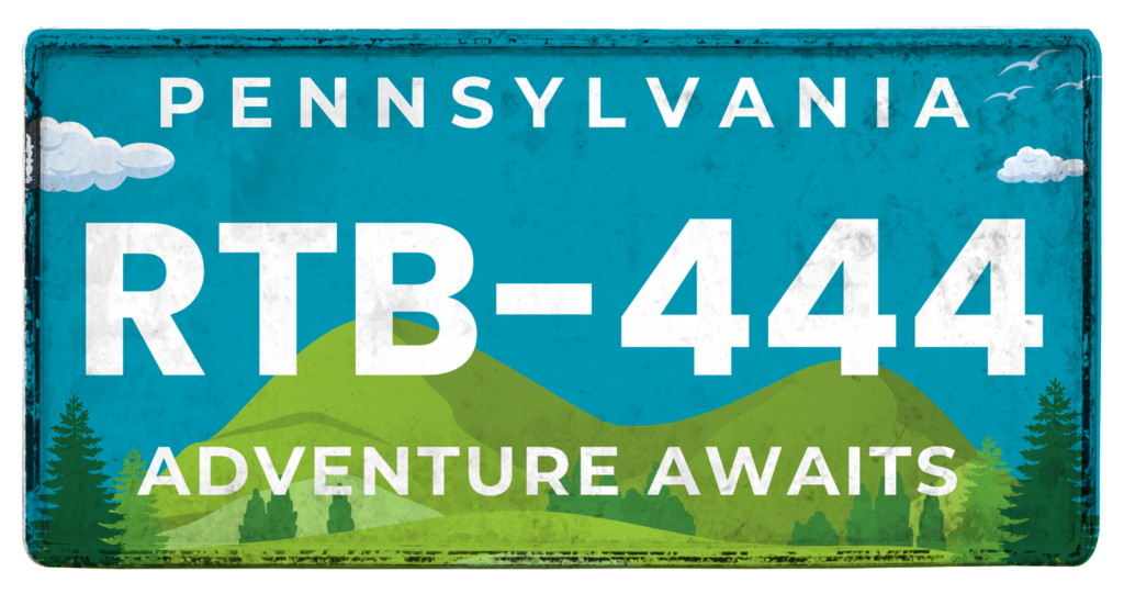 PA License Plate with mountains: Adventure Awaits