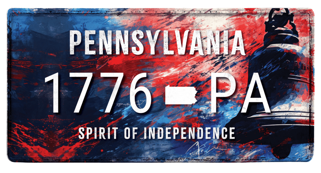 Pennsylvania License Plate with red white and blue liberty bell