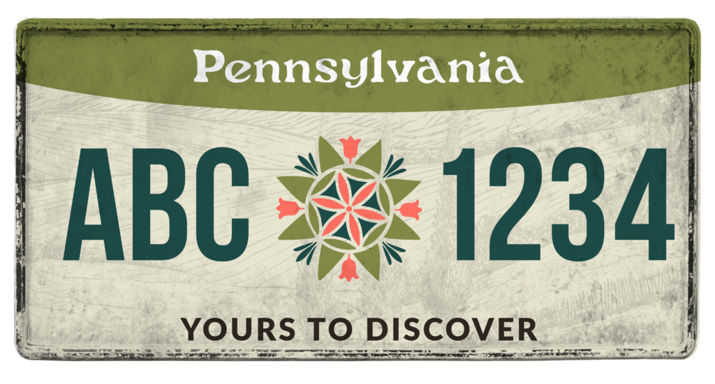 License Plate with green blue and pink Mountain Laurel